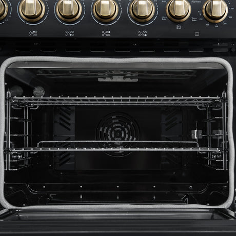 Forno Paolo 48 Inch Freestanding Electric Range in Black with Antique Brass, 6.7 cu.ft, True Convection Oven, Energy Efficient