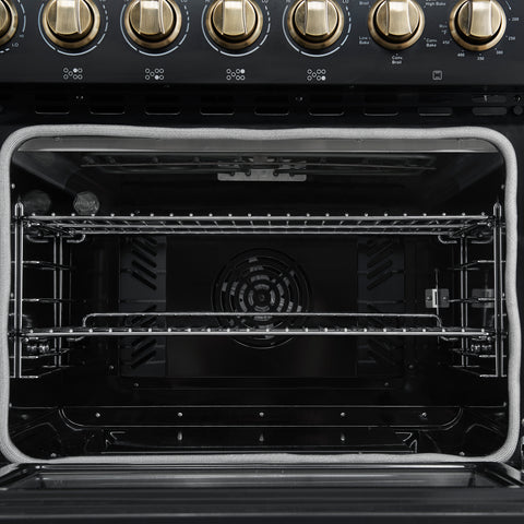 Forno Paolo 48 Inch Freestanding Electric Range in Black with Antique Brass, 6.7 cu.ft, True Convection Oven, Energy Efficient