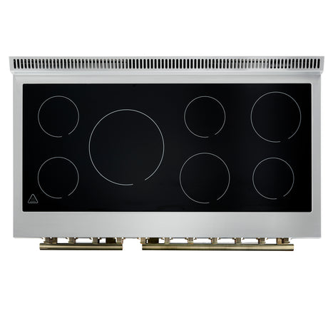 Forno Paolo 48 Inch Freestanding Electric Range in White with Antique Brass, 6.7 cu.ft, True Convection Oven, Energy Efficient