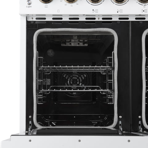 Forno Paolo 48 Inch Freestanding Electric Range in White with Antique Brass, 6.7 cu.ft, True Convection Oven, Energy Efficient