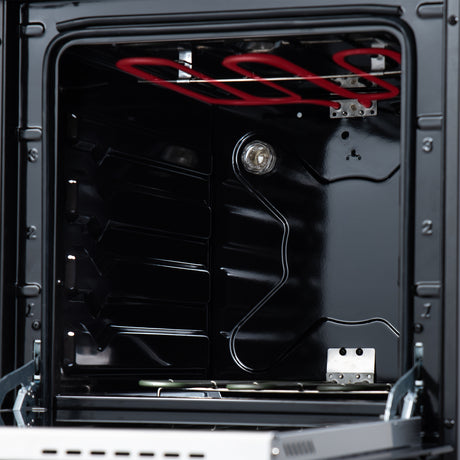 Forno Pallerano 20 Inch Freestanding Electric Range in Black with Antique Brass, Compact Design