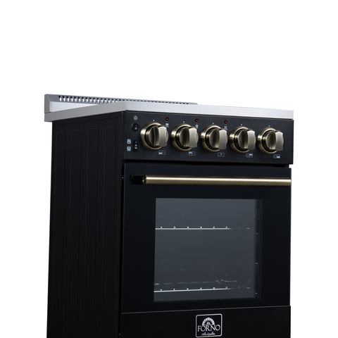 Forno Pallerano 20 Inch Freestanding Electric Range in Black with Antique Brass, Compact Design