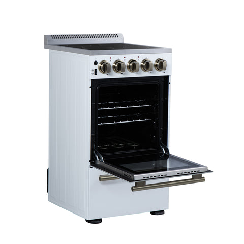 Forno Pallerano 20 Inch Freestanding Electric Range in White with Antique Brass, Compact Design