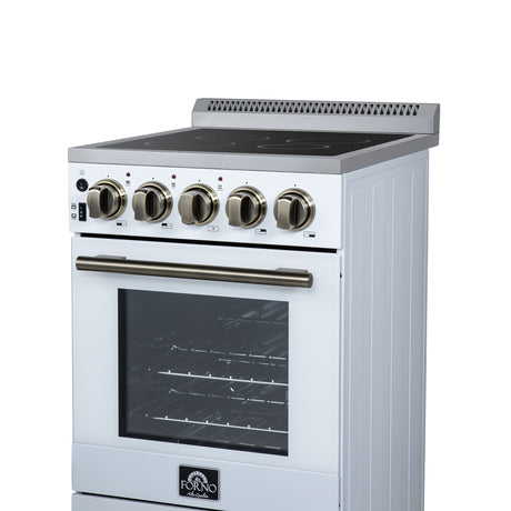 Forno Pallerano 20 Inch Freestanding Electric Range in White with Antique Brass, Compact Design