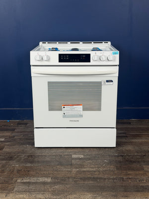 Frigidaire - 30 in. 5 Burners Slide in Front Control Gas Range with Steam Clean in White