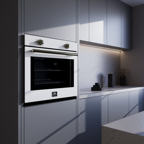Forno Vomero 30-Inch Wall Oven, White, 5 cu.ft Capacity, 3550 Watts Convection, Mechanical Controls, Manuel Steam Clean