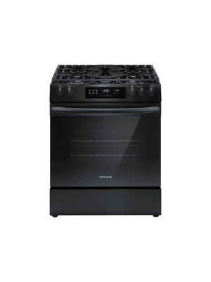Frigidaire - 30 in. 5 Burner Slide in Front Control Gas Range with Steam Clean in Black
