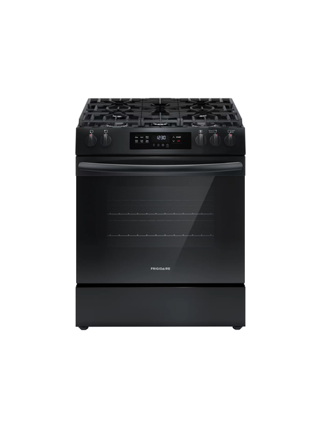Frigidaire - 30 in. 5 Burner Slide in Front Control Gas Range with Steam Clean in Black
