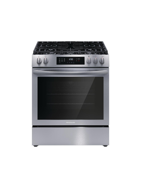 Frigidaire - 30 in. 5 Burners Slide-In Front Control Self-Cleaning Gas Range with Convection in Stainless Steel
