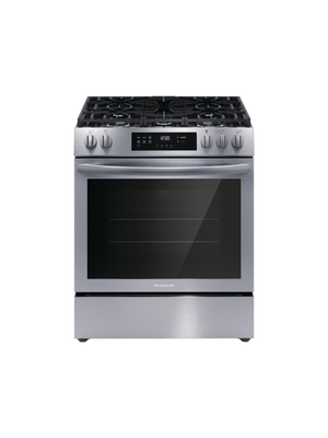 Frigidaire - 30 in. 5 Burners Slide-In Front Control Self-Cleaning Gas Range with Convection in Stainless Steel
