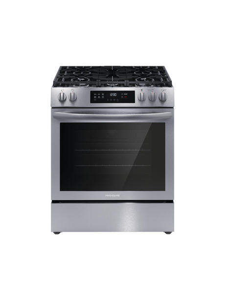 Frigidaire - 30 in. 5 Burners Slide-In Front Control Self-Cleaning Gas Range with Convection in Stainless Steel
