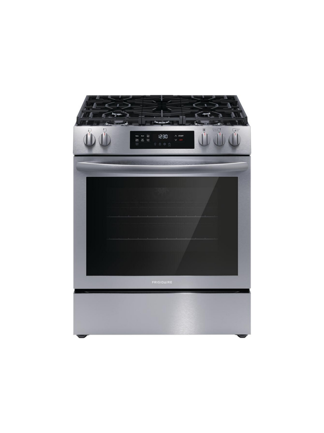 Frigidaire - 30 in. 5 Burners Slide-In Front Control Self-Cleaning Gas Range with Convection in Stainless Steel
