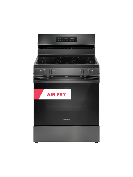 Frigidaire - 30 in 5.3 cu. ft. 5 Burner Element Freestanding Self-Cleaning Electric Range in Black Stainless Steel with Air Fry