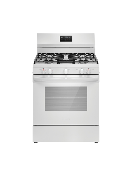 Frigidaire - 30 in 5 Burner Freestanding Gas Range in White with Quick Boil and Even Baking Technology
