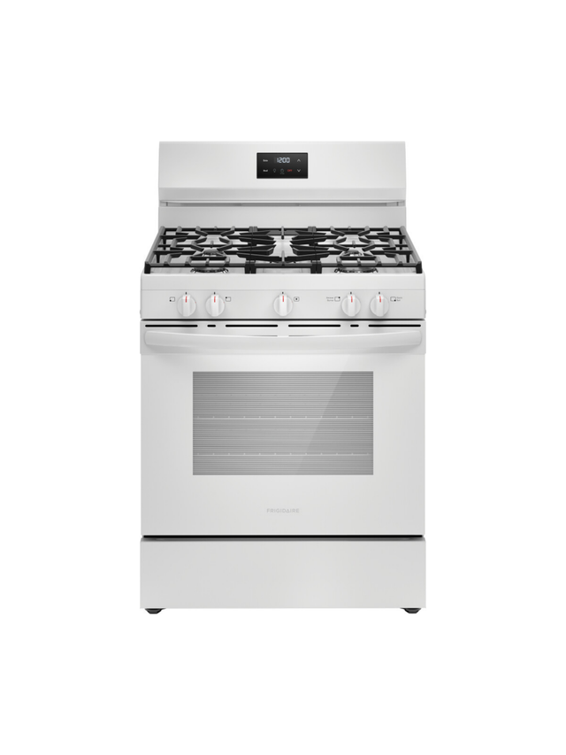 Frigidaire - 30 in 5 Burner Freestanding Gas Range in White with Quick Boil and Even Baking Technology
