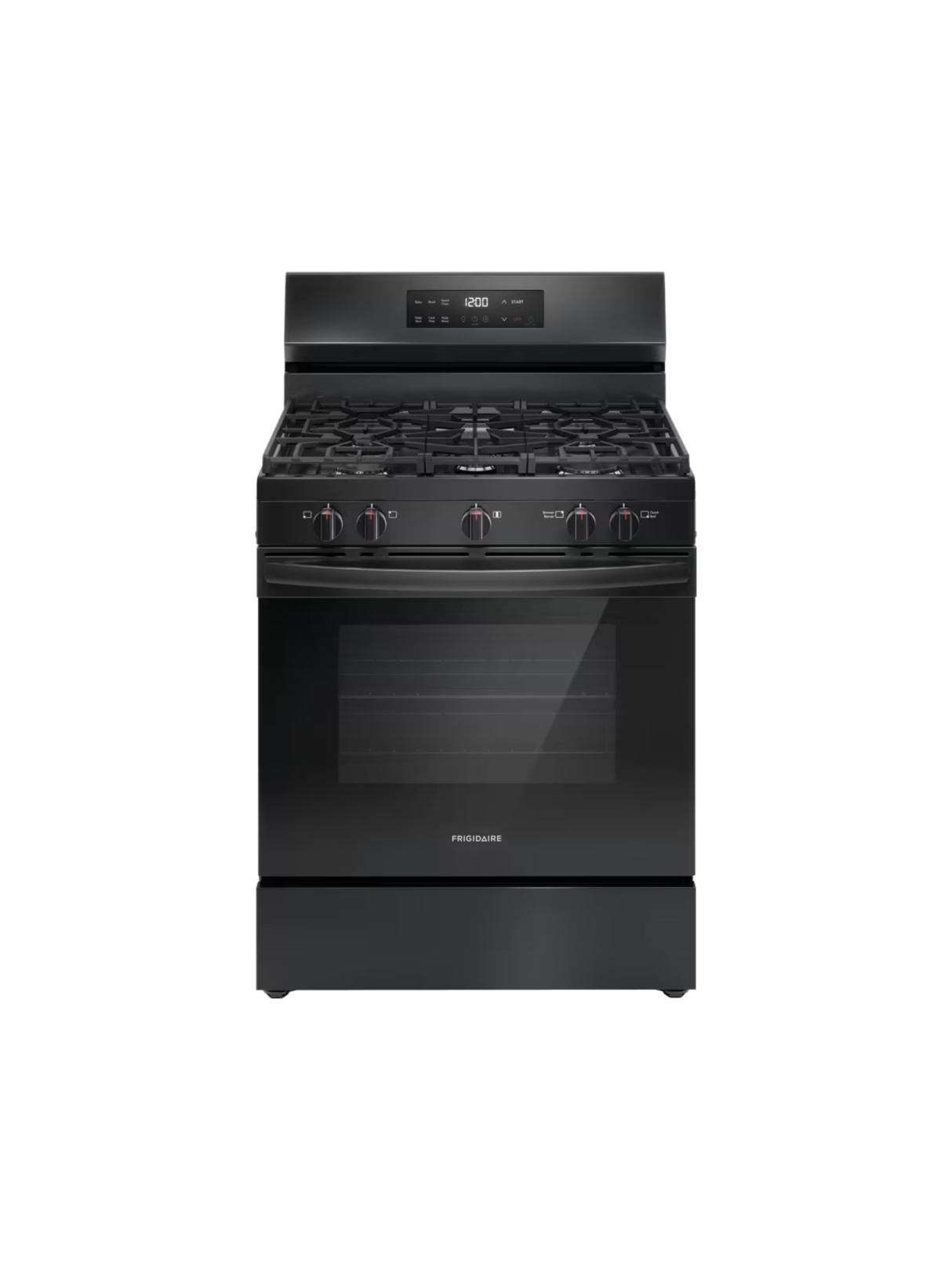 Frigidaire - 30 in 5 Burner Freestanding Gas Range in Black with Quick Boil and Steam Clean