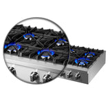 Forno Cossato Alta Qualita 48-Inch Pro-Style Gas Rangetop, Stainless Steel, 8 Sealed Burners, 107,000 BTU Total Output, Continuous Cast Iron Grates