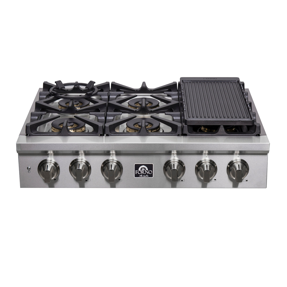Forno Spezia Alta Qualita 36-Inch Pro-Style Gas Rangetop, Stainless Steel, 6 Sealed Burners, Continuous Cast Iron Grates, High Heat Output