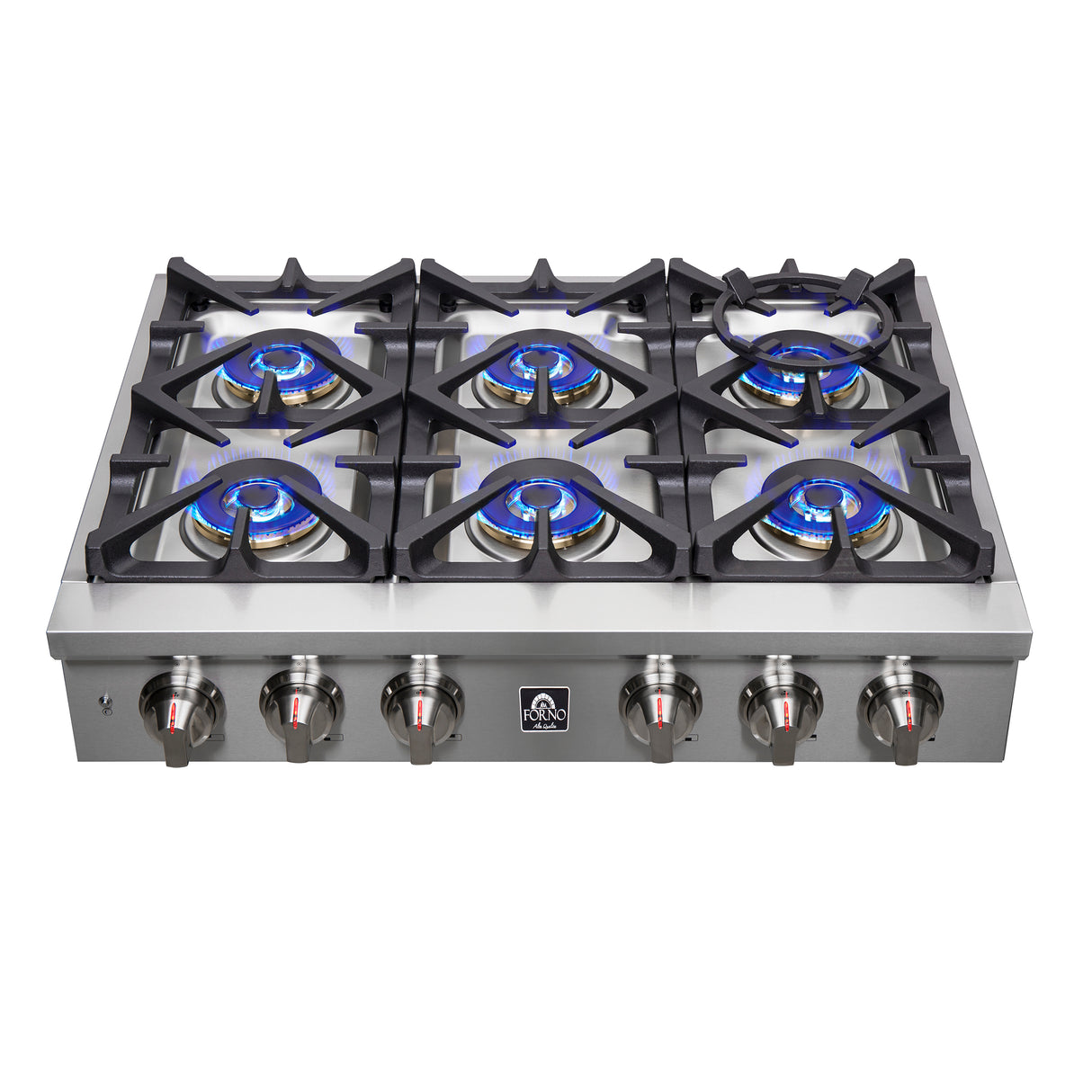 Forno Spezia Alta Qualita 36-Inch Pro-Style Gas Rangetop, Stainless Steel, 6 Sealed Burners, Continuous Cast Iron Grates, High Heat Output