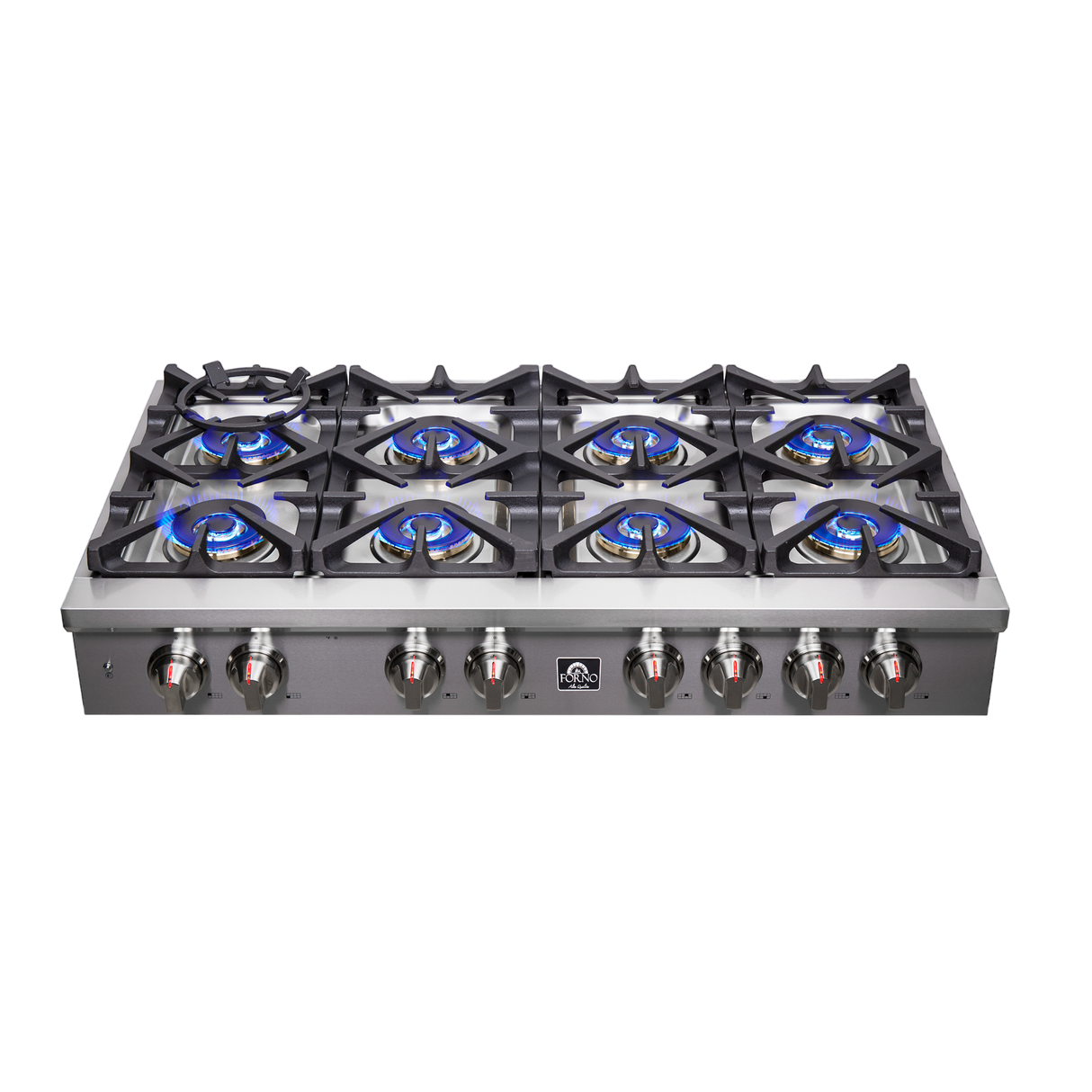 Forno Spezia Alta Qualita 48-Inch Pro-Style Gas Rangetop, Stainless Steel, 8 Sealed Burners, Continuous Cast Iron Grates, High Heat Output