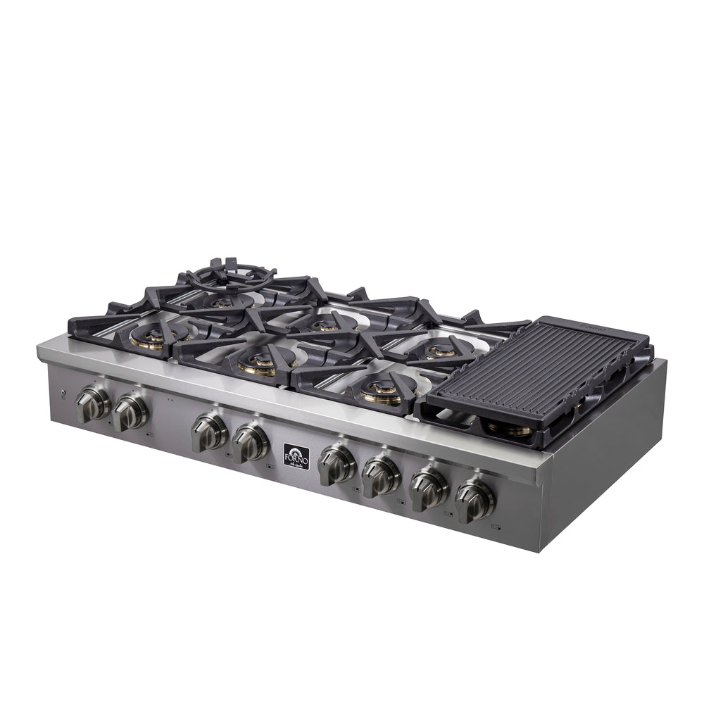 Forno Spezia Alta Qualita 48-Inch Pro-Style Gas Rangetop, Stainless Steel, 8 Sealed Burners, Continuous Cast Iron Grates, High Heat Output