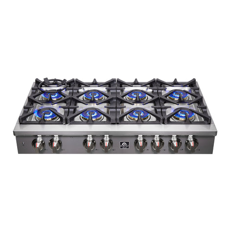 Forno Spezia Alta Qualita 48-Inch Pro-Style Gas Rangetop, Stainless Steel, 8 Sealed Burners, Continuous Cast Iron Grates, High Heat Output