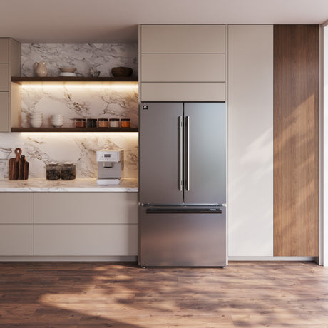 Forno Rivello 36 Inch French Door Refrigerator in Stainless Steel, Internal Water Dispenser, Filtered Ice, Adjustable Shelves, Energy Star Certified
