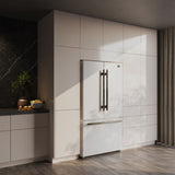 Forno Rivello 36 Inch French Door Refrigerator in White with Antique Brass, Internal Water Dispenser, Filtered Ice, Adjustable Shelves, Energy Star Certified