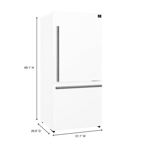 Forno Milano Espresso 31-Inch Bottom Freezer Refrigerator, White, 17.2 cu.ft Capacity, Energy Efficient