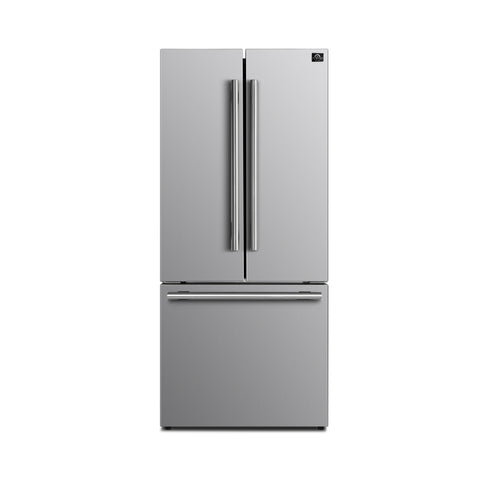 Forno Gallipoli 30-Inch French Door Refrigerator with Bottom Freezer, 17.5 cu.ft Capacity, Stainless Steel, No Frost Technology, Built-In Ice Maker, Energy Efficient