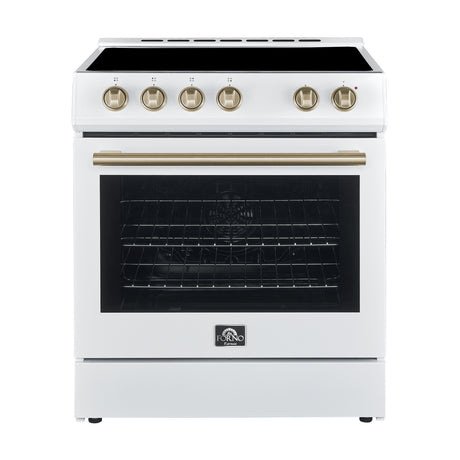 FORNO Premium 3-Piece Kitchen Bundle - Leonardo Espresso 30" White Range, 31" White Bottom Freezer Refrigerator, 24" White Built-In Dishwasher - FBDL-007-03US