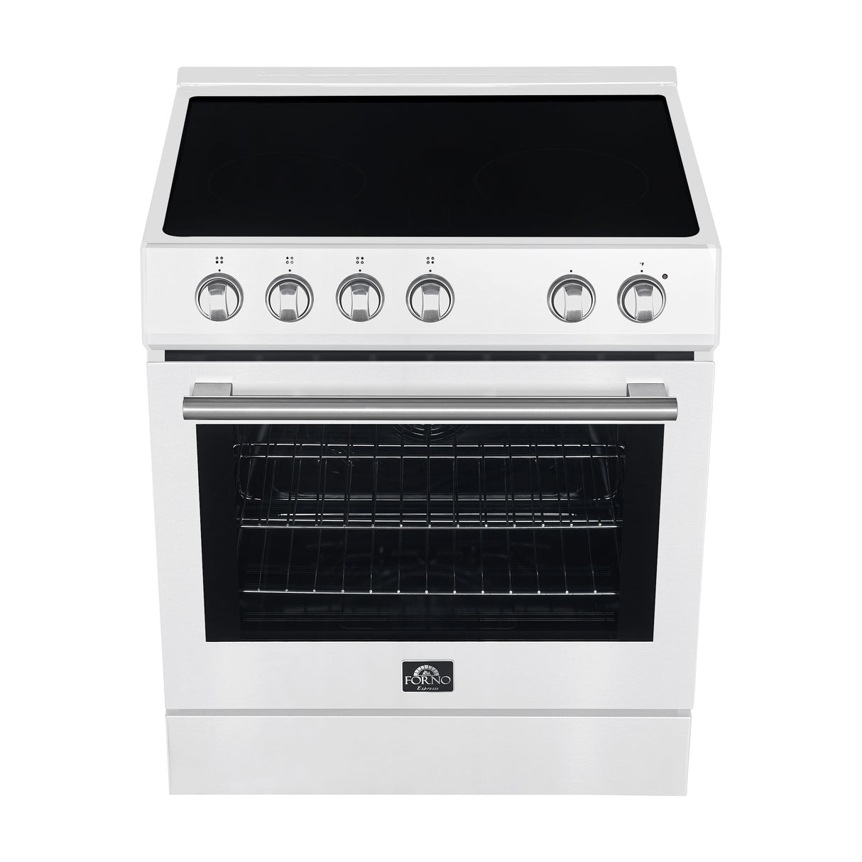 FORNO Premium 2 Pieces Kitchen Bundle - Leonardo Espresso 30-Inch White Electric Range, Moena Espresso 36-Inch White French Door Refrigerator