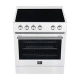 FORNO Premium 2 Pieces Kitchen Bundle - Leonardo Espresso 30-Inch White Electric Range, Moena Espresso 36-Inch White French Door Refrigerator