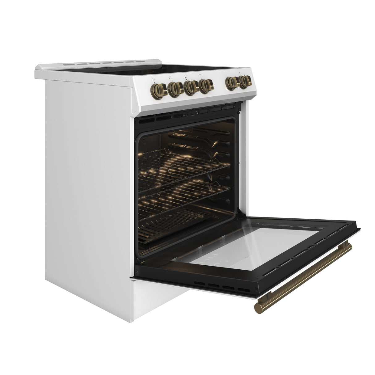 FORNO Premium 2 Pieces Kitchen Bundle - Leonardo Espresso 30-Inch White Electric Range, Moena Espresso 36-Inch White French Door Refrigerator