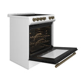 FORNO Premium 2 Pieces Kitchen Bundle - Leonardo Espresso 30-Inch White Electric Range, Moena Espresso 36-Inch White French Door Refrigerator