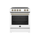 FORNO Premium 2 Pieces Kitchen Bundle - Leonardo Espresso 30-Inch White Electric Range, Moena Espresso 36-Inch White French Door Refrigerator