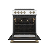 FORNO Premium 2 Pieces Kitchen Bundle - Leonardo Espresso 30-Inch White Electric Range, Moena Espresso 36-Inch White French Door Refrigerator