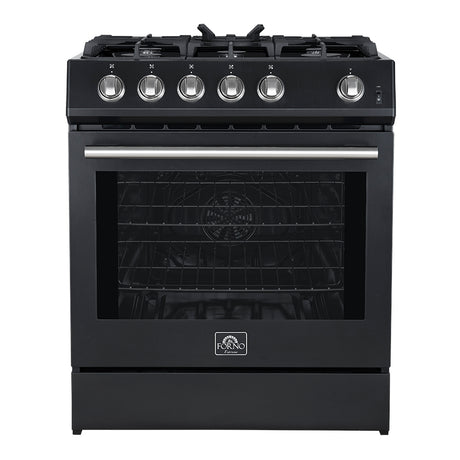 Forno Leonardo Espresso 30-Inch Black Gas Range, 5 Burners, 39,500 BTU, 5 cu.ft Convection Oven