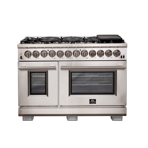 Forno Capriasca 48-Inch Freestanding Dual Fuel Range, 8 Burners, True Convection Oven
