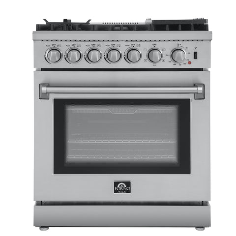 Forno Lazio 30-Inch Freestanding Dual Fuel Range, 4 Burners, True Convection Oven