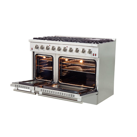 Forno Galiano 48-Inch Freestanding Gas Range, Stainless Steel, 8 Burners, 107,000 BTU, Griddle, Double Ovens, Energy Efficient