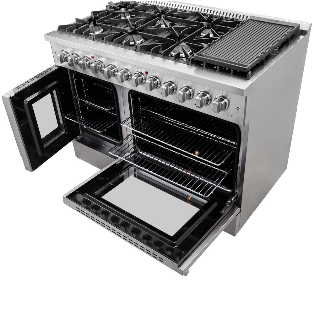 FORNO Galiano 48-Inch French Door Dual Fuel Range All Stainless Steel, 8 Sealed Burners, 107,000 BTU, Griddle, 6.58 cu.ft. Double Ovens