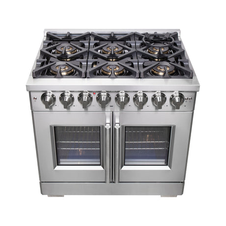 Forno Capriasca 36-Inch Freestanding French Door Dual Fuel Range, 6 Burners, True Convection Oven