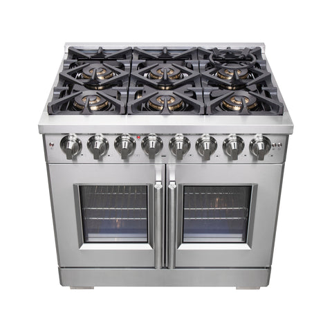 Forno Capriasca 36-Inch Freestanding French Door Dual Fuel Range, 6 Burners, True Convection Oven