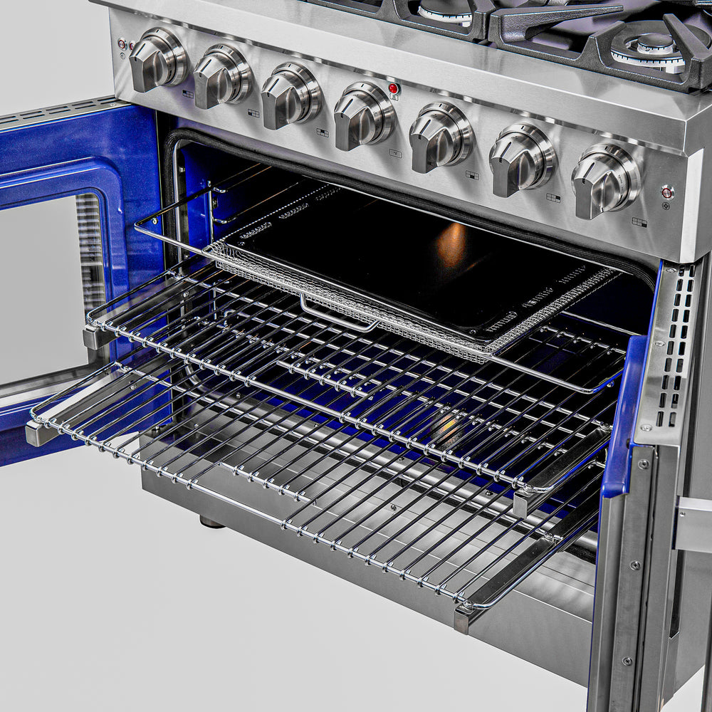 Forno Massimo 36-Inch Freestanding French Door Gas Range, 6 Burners, Convection Oven, Energy Efficient