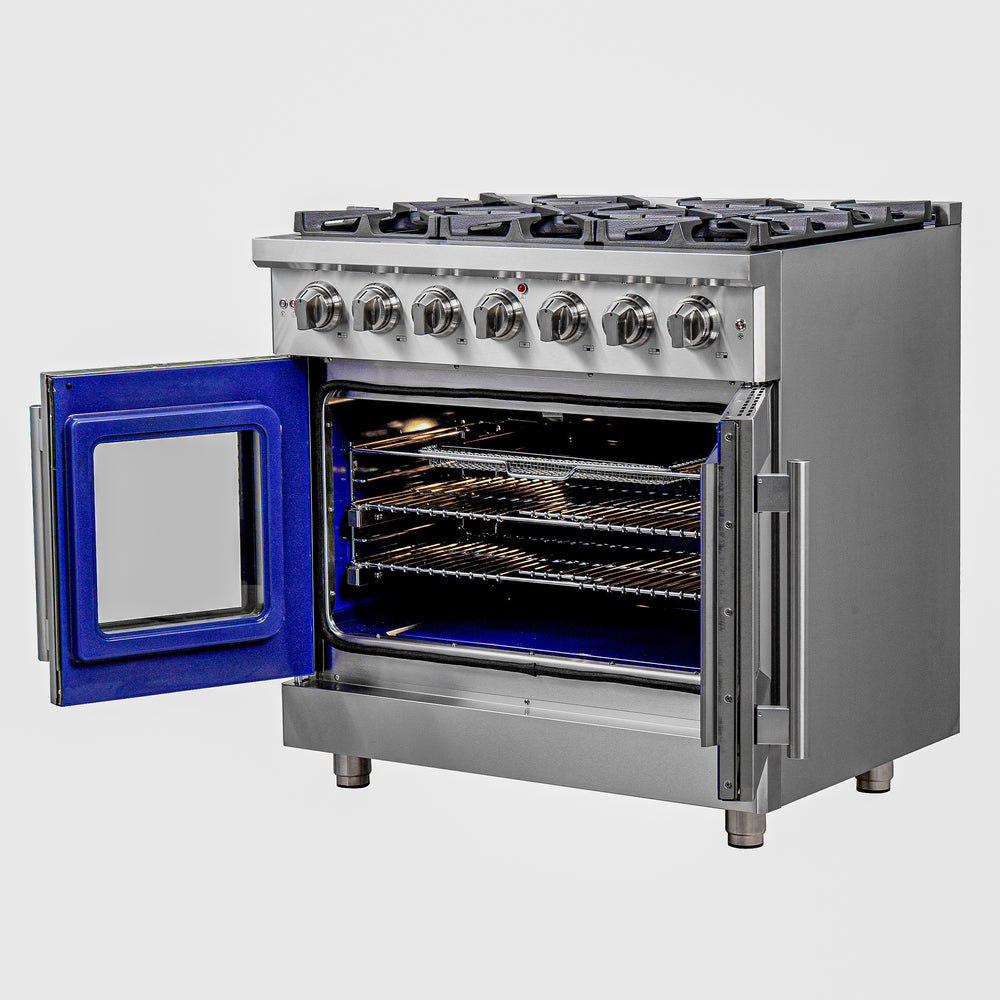 Forno Massimo 36-Inch Freestanding French Door Gas Range, 6 Burners, Convection Oven, Energy Efficient