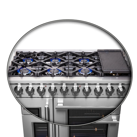 Forno Massimo 48-Inch Freestanding French Door Gas Range, 8 Burners, Convection Oven, Energy Efficient