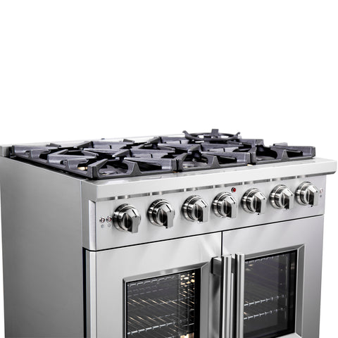 Forno Capriasca 36-Inch Freestanding French Door Gas Range, 6 Burners, Convection Oven, Energy Efficient