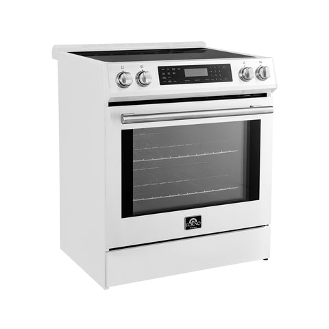 Forno Donatello Espresso 30-Inch Slide-In White Induction Range, Convection Oven, 5 Cooking Zones, Touch Control Panel