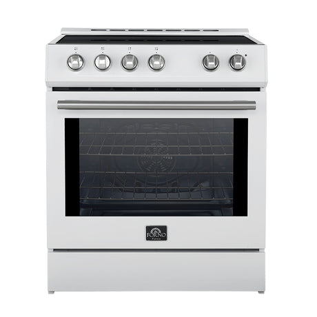 Forno Leonardo Espresso 30-Inch Slide-In White Induction Range, Convection Oven, 5 Cooking Zones, Touch Control Panel